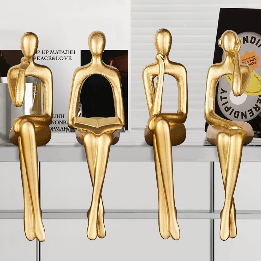9723 Gold Accent Decor Thinker Statuem, Statues for Home Decorations